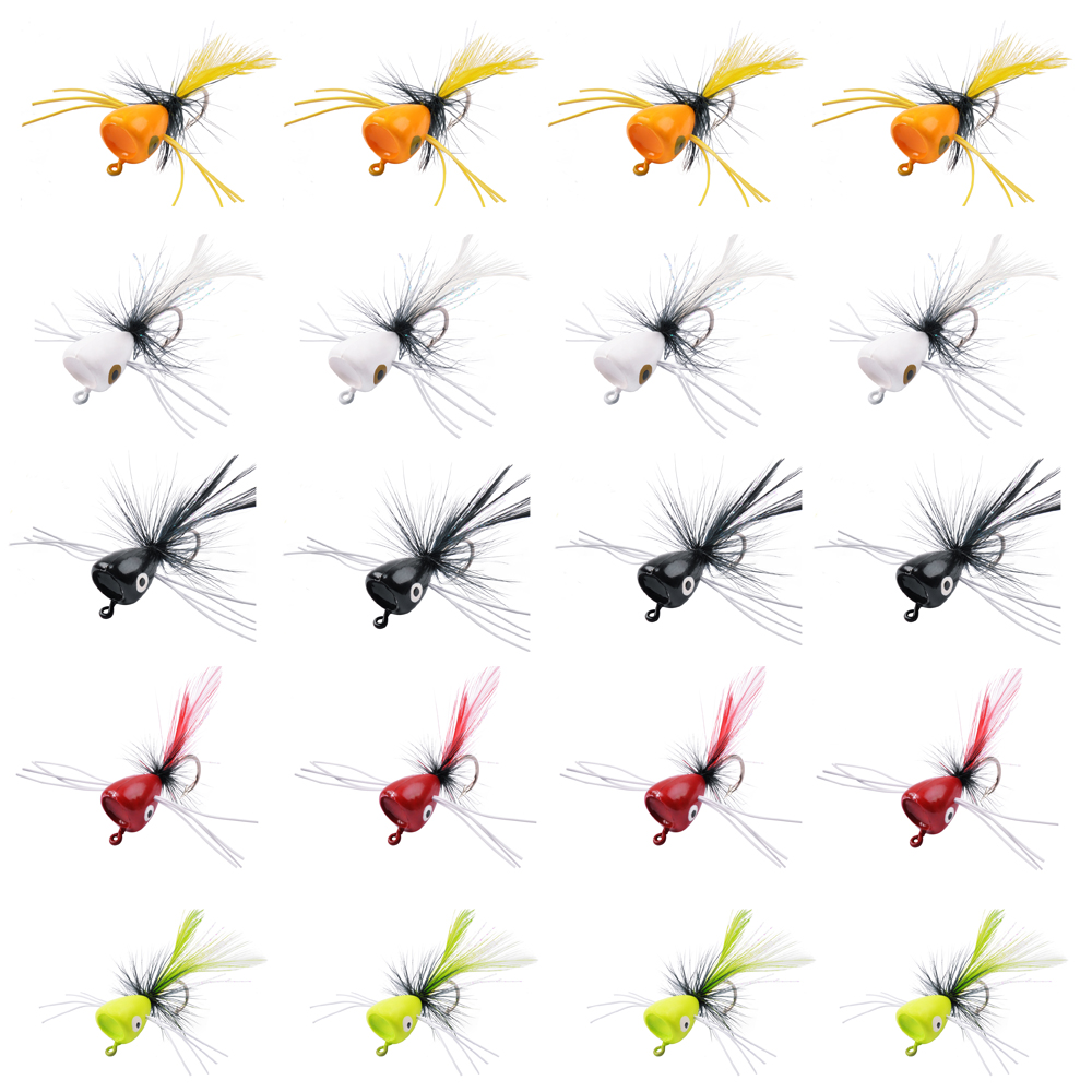 Fishing Lure Popper - 人工フォームフライフィッシングルアー、トップウォーターフローティングバッムベイト、バグの餌、バス用のトップウォーターバグストリーマーバストラウトとサーモン、5個